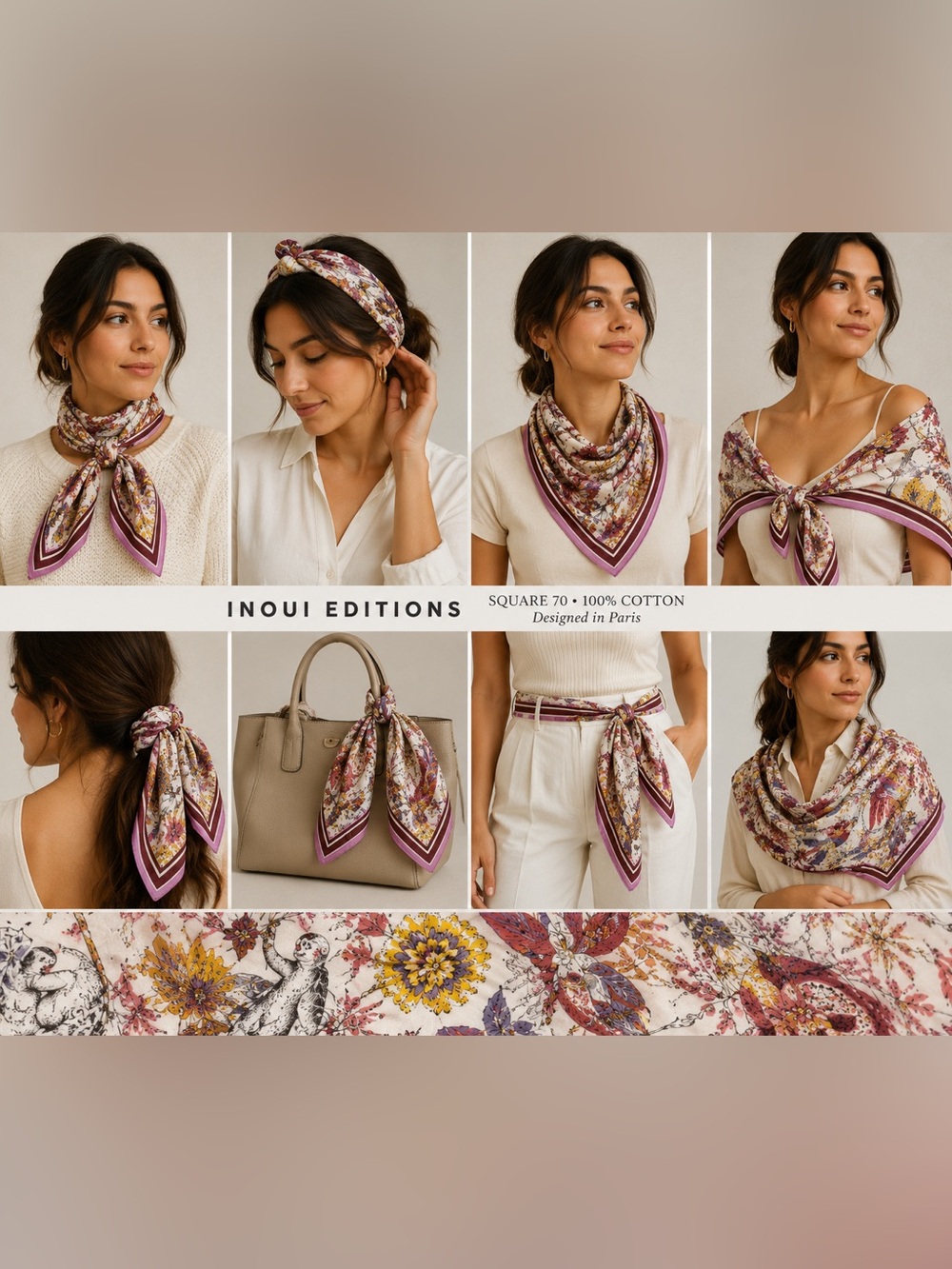 🐒✨ INOUI EDITIONS Paris NWT 100% Cotton Designer Square - Picture 2 of 5